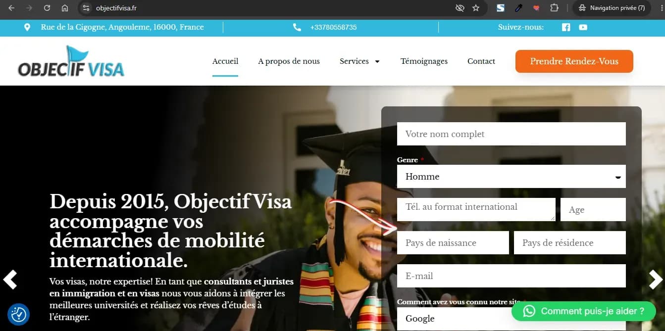Page d'accueil du site Objectifvisa.fr